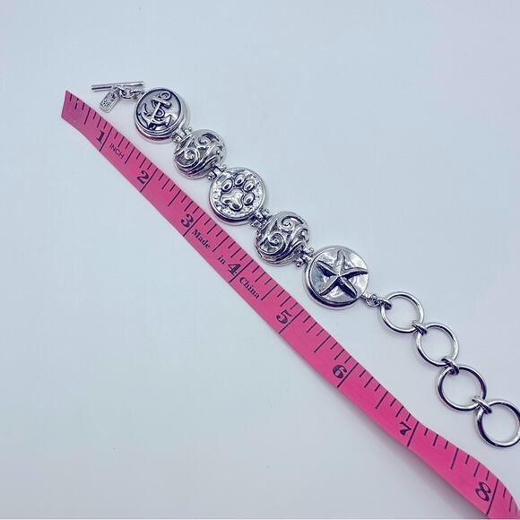 GS Signed Silver Bracelet Nautical Coastal Anchor Dog Paw Round Circles Starfish - Picture 6 of 9